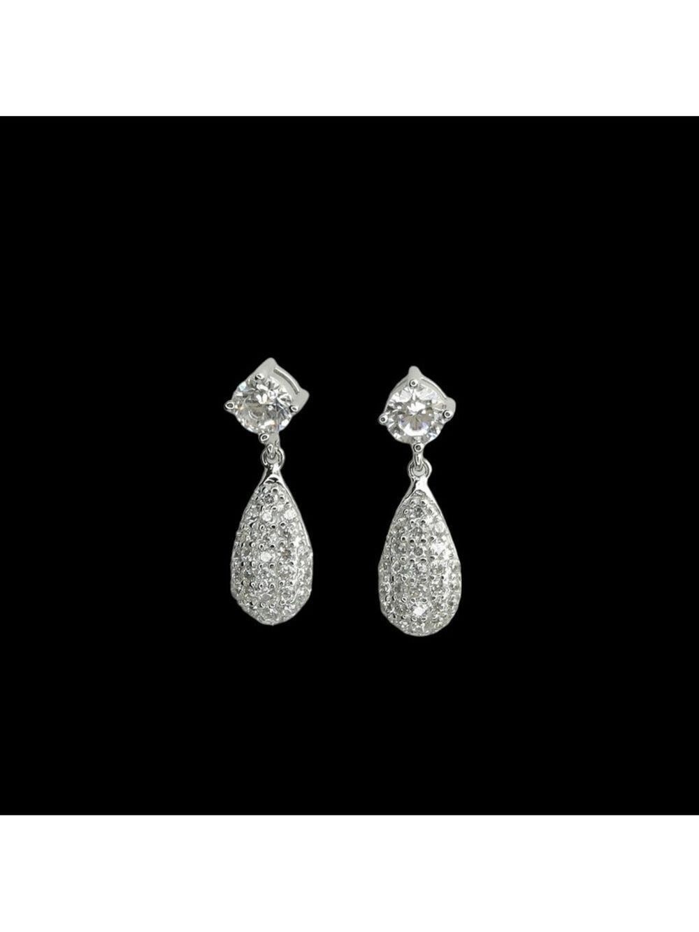 Sterling Silver CZ pave  teardrop earrings NEW
